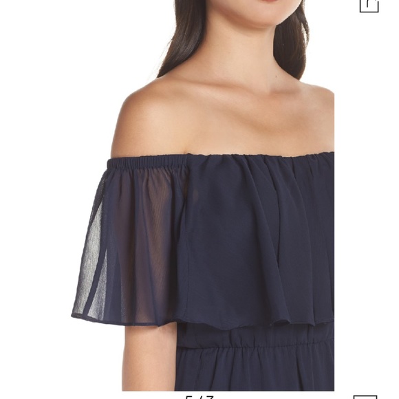 NEW Wayf Off The Shoulder Ruffle Popover Navy Gown - Picture 12 of 12